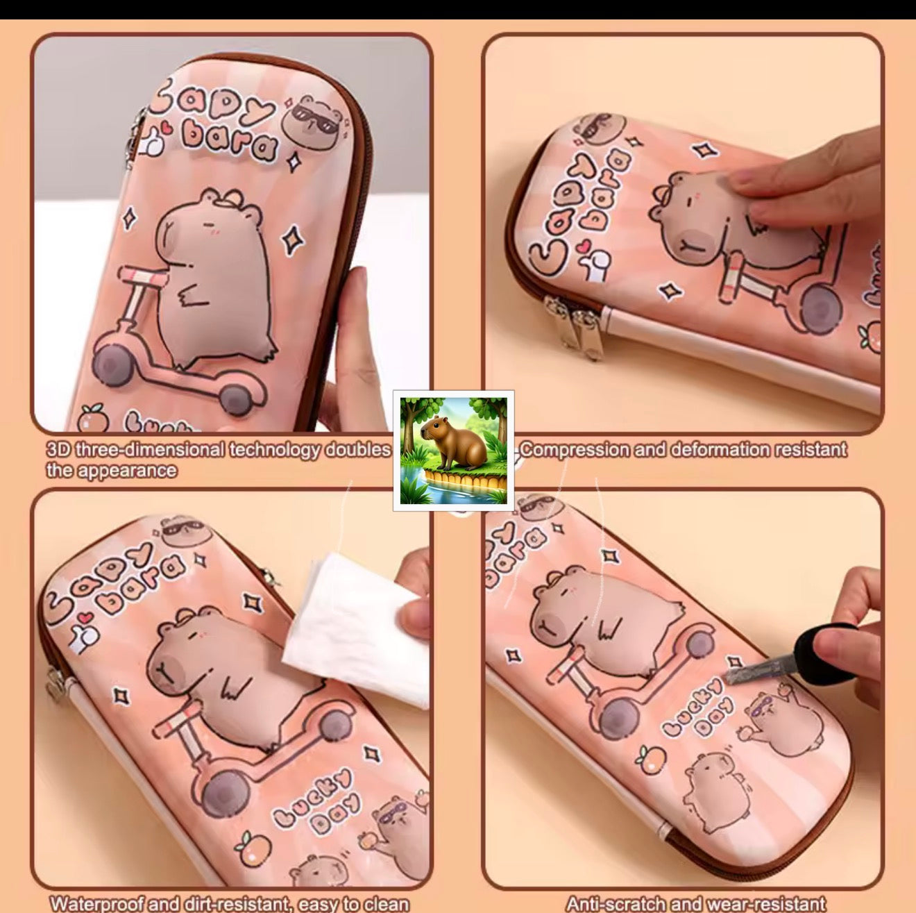 Cute Capybara hard case pencil box